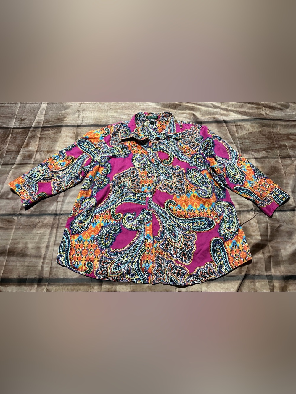 Lauren Ralph Lauren Magenta Paisley Button-Down Shirt with Orange & Blue Accents